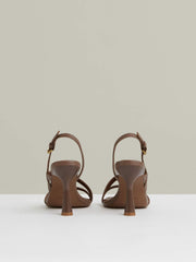 Leather Cross-Strap Heeled Sandals Neutral | Womens