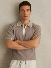 Micro-Cable Half-Zip Polo Shirt Light Taupe Brown | Mens