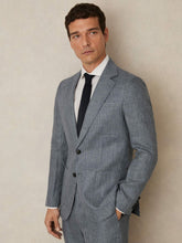 Slim Fit Single Breasted Linen Check Suit Blazer Soft Blue | Mens