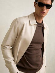 Lyocell-Cotton Zip-Through Twill Jacket Ecru | Mens