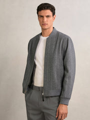 Wool-Blend Chalk-Stripe Bomber Jacket Grey | Mens