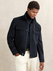 Wool Blend Twin Pocket Zipped Jacket Navy | Mens