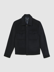 Wool Blend Twin Pocket Zipped Jacket Navy | Mens