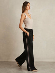 Side-Stripe Wide-Leg Trousers Black | Womens