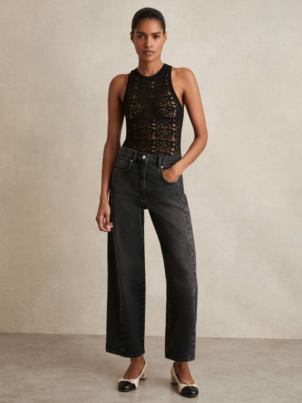 Petite Barrel-Leg Seam Jeans Washed Grey | Womens