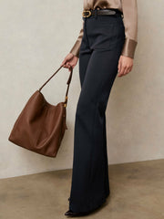 Petite Twill Patch-Pocket Flared Trousers Navy | Womens