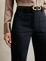 Petite Twill Patch-Pocket Flared Trousers Navy | Womens