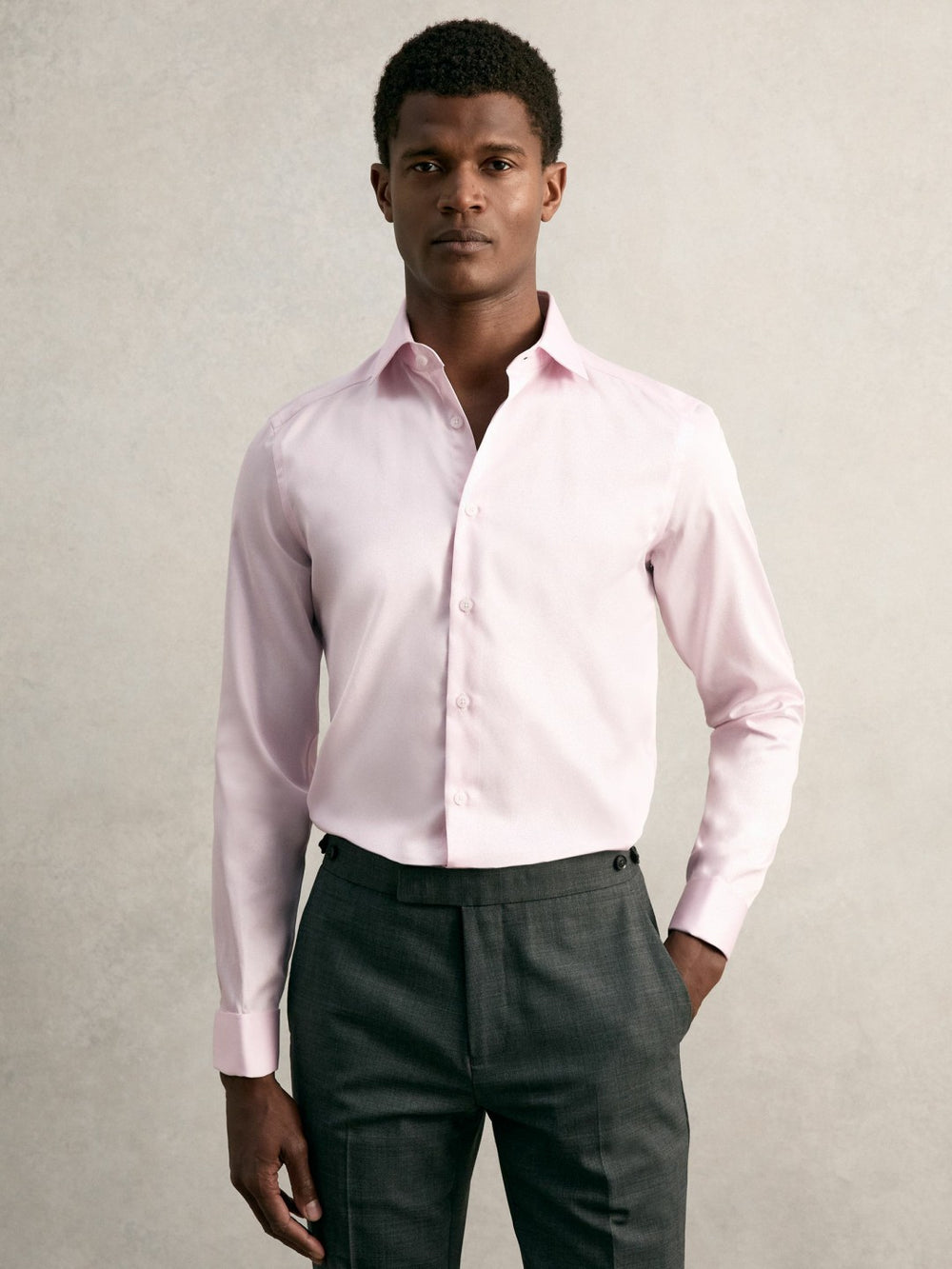 Slim Fit Slim-Fit Cotton-Sateen Shirt Pink | Mens
