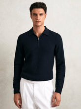 Wool Waffle-Knit Half-Zip Polo Shirt Navy | Mens