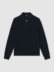 Wool Waffle-Knit Half-Zip Polo Shirt Navy | Mens
