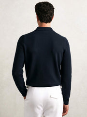 Wool Waffle-Knit Half-Zip Polo Shirt Navy | Mens