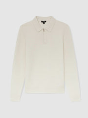 Wool Waffle-Knit Half-Zip Polo Shirt Off White | Mens