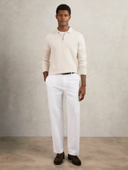 Wool Waffle-Knit Half-Zip Polo Shirt Off White | Mens