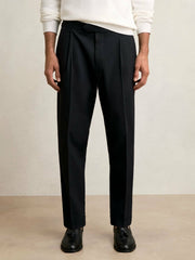 Regular Fit Herringbone Trousers With Cotton Navy | Mens