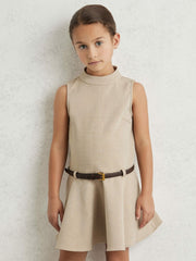 13-14 yrs Drop Waist Belted Sleeveless Dress Neutral | Children