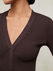 Craft-Stitch Rib-Knit Top Mocha Brown | Womens