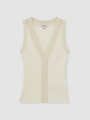 Craft-Stitch Rib-Knit Vest Ivory/Ecru | Womens