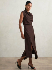 Twill-Jersey Draped Midi Dress Burgundy | Womens