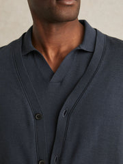 Merino Wool Button-Through Cardigan Midnight Navy | Mens