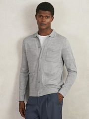 Merino Wool Button-Through Shirt Soft Grey Mouline | Mens