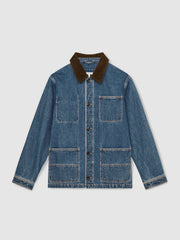 Corduroy Collar Denim Worker Jacket Denim Blue | Mens