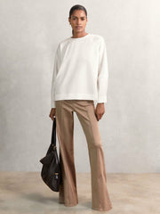 Satin Button-Back Long-Sleeve Top Ivory | Womens