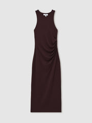 Jersey Ruched Racer Midi Dress Burgundy | Womens