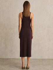 Jersey Ruched Racer Midi Dress Burgundy | Womens