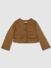 13-14 yrs Wool-Blend Cropped Collarless Jacket Camel | Children