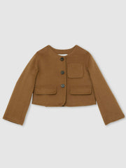 3-9 yrs Wool-Blend Cropped Collarless Jacket Camel | Children