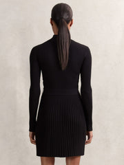 Rib-Knit Belted Half-Zip Flippy Dress Black | Womens