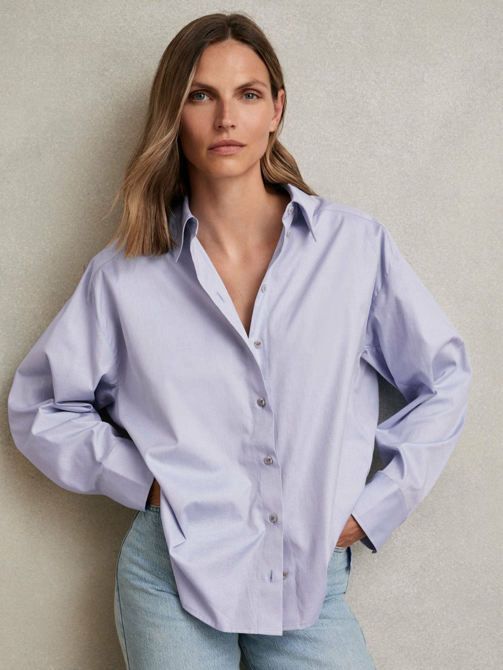 Cotton Button Through Oxford Shirt Blue | Womens