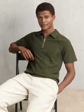 Textured Raglan Half-Zip Polo Shirt Green | Mens