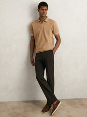 Textured Half-Zip Tipped Polo Shirt Camel | Mens