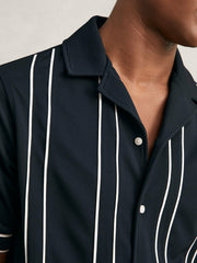 Piped-Stripe Cuban-Collar Shirt Navy/White | Mens