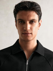 Textured Raglan Half-Zip Polo Shirt Black | Mens