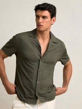 Jacquard-Stripe Cuban-Collar Shirt Dark Green | Mens