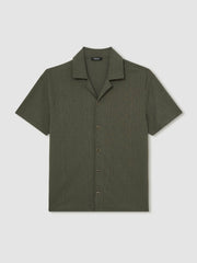 Jacquard-Stripe Cuban-Collar Shirt Dark Green | Mens