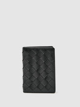 Leather Large Lattice-Effect Cardholder Black | Mens