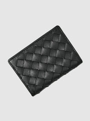 Leather Large Lattice-Effect Cardholder Black | Mens