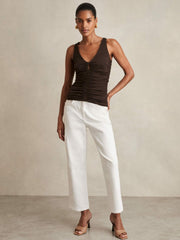 Stretch Lyocell Jersey Ruched Vest Chocolate Brown | Womens