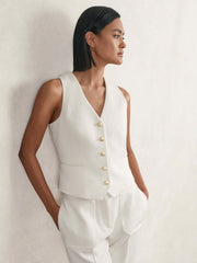 Single-Breasted Twill Waistcoat With Wool White | Womens
