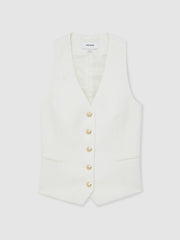Single-Breasted Twill Waistcoat With Wool White | Womens