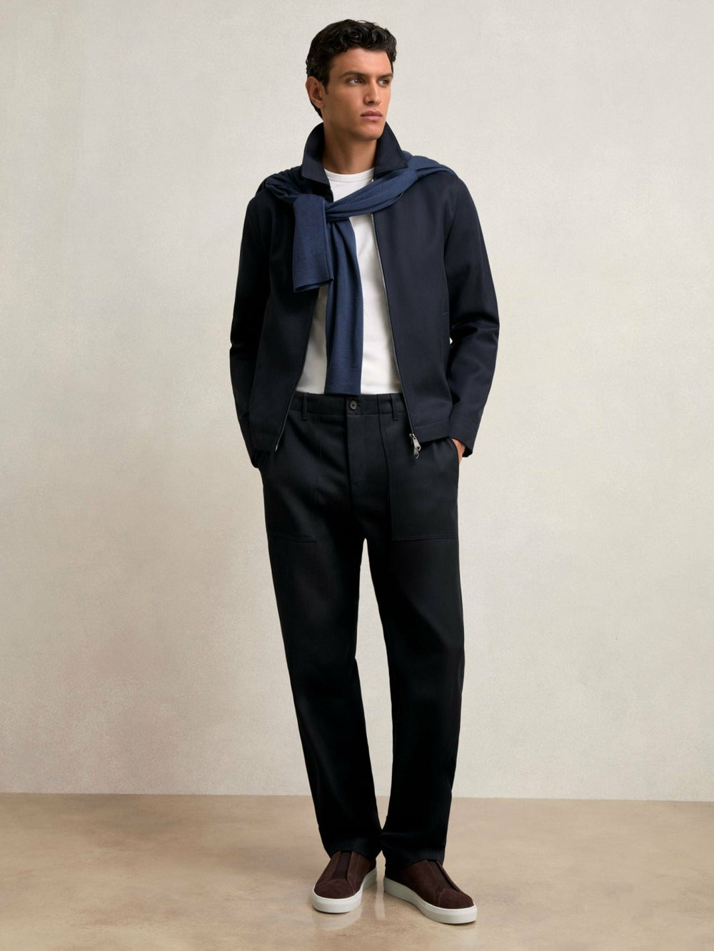 Lyocell Cotton Wide Utility Trousers Navy | Mens