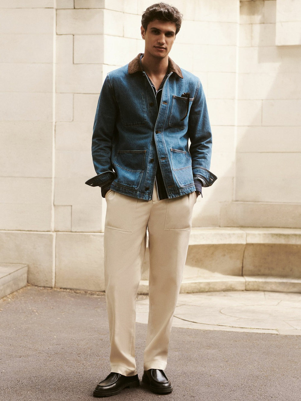 Lyocell Cotton Wide Utility Trousers Ecru | Mens