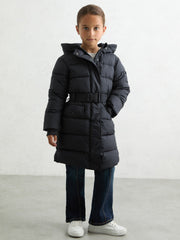 Longline Hooded Puffer Coat Navy | Children