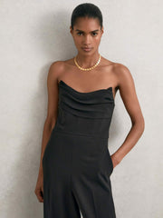 Structured Strapless Wide-Leg Jumpsuit Black | Womens