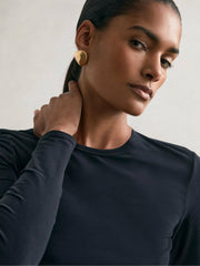 Cotton Crew-Neck Long-Sleeve T-Shirt With Stretch Black | Womens