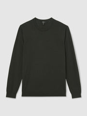 Merino Wool Crew Neck Jumper Dark Military Green | Mens