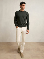 Merino Wool Crew Neck Jumper Dark Military Green | Mens